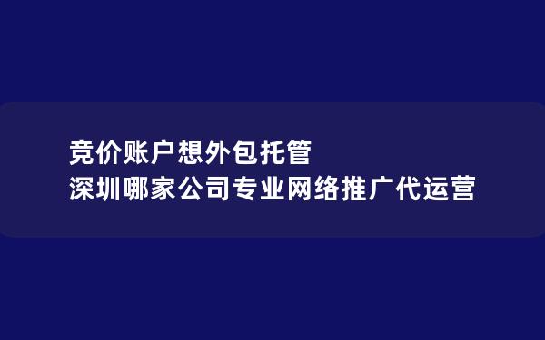竞价账户想外包托管 深圳哪家公司专业网络推广代运营