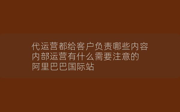 代运营都给客户负责哪些内容 内部运营有什么需要注意的 阿里巴巴国际站