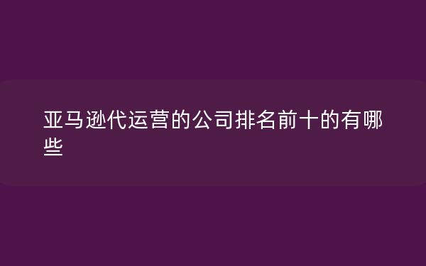 亚马逊代运营的公司排名前十的有哪些