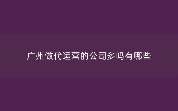 广州做代运营的公司多吗有哪些